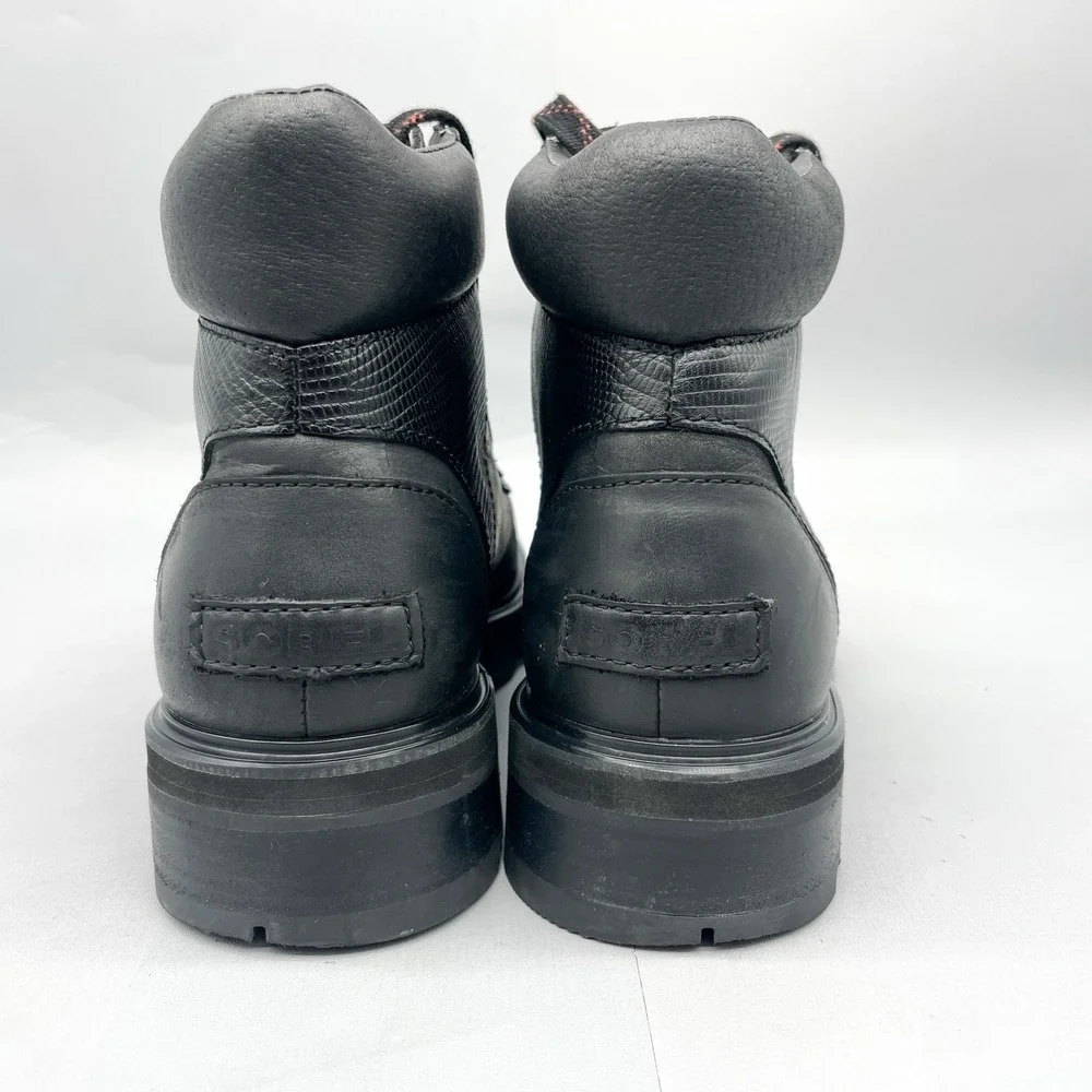 Sorel Womens 10.5 Lennox Hiker STKD Boots Shoes Black Leather Waterproof Booties
